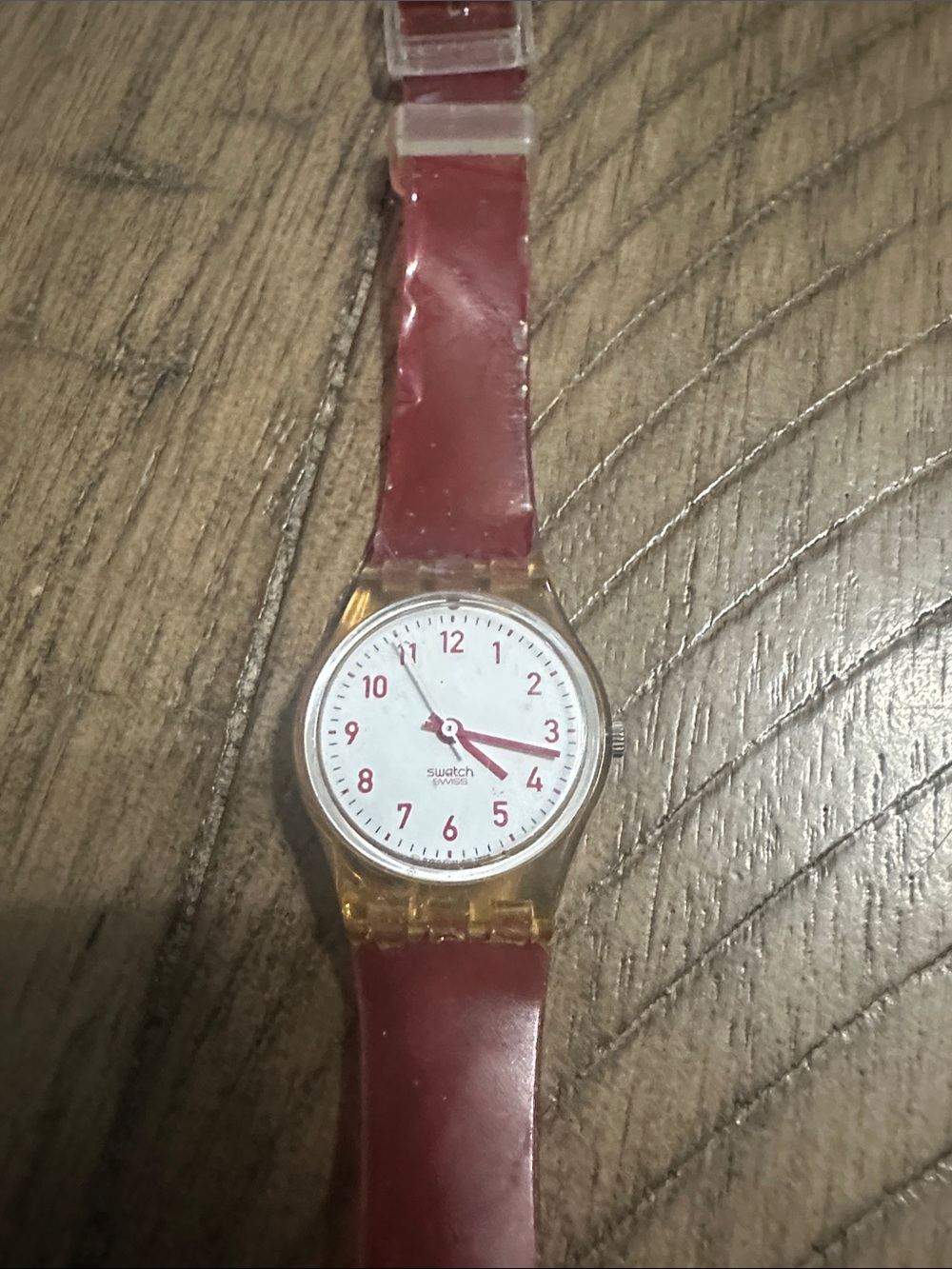 Swatch Kids Watch with Red Strap and Clear Amber Case